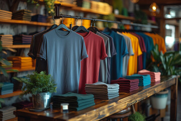Obraz premium T-Shirt Display In A Modern Retail Store