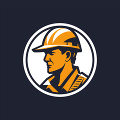 Construction worker wearing safety helmet logo