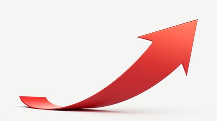 Growing red arrow up isolated on white background, Growth chart sign. Flexible arrow indication statistic. Trade infographic, Vector illustration.