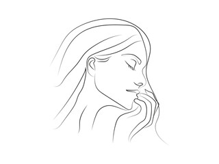 portrait of a woman  with hair, hand-drawn illustration, one-line art, minimalist logo