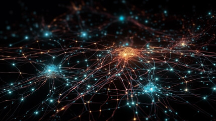 Obraz premium aptures the intricate flow of a neural network, with glowing nodes and interconnected pathways.