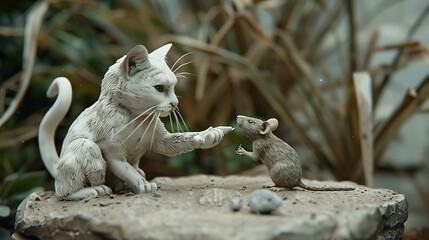 Obraz premium A white king cat giving finger order to mouses very detailed and realistic shape