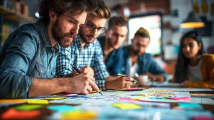 Fototapeta premium Person write the work plan with team