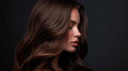 Naklejka premium Woman in a studio setting showcasing her salontreated healthy and shiny hair