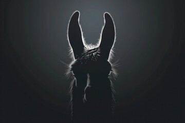 A realistic silhouette logo of a llama's face, focusing on its long ears and woolly coat, against a charcoal background