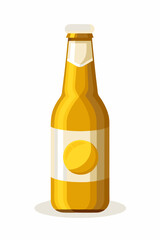 A beer bottle with a yellow circle label on white background