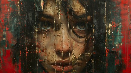 Womans Face Covered With Abstract Lines Painting