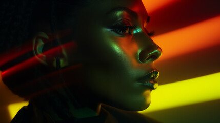 Dramatic silhouette portrait with neon backlighting