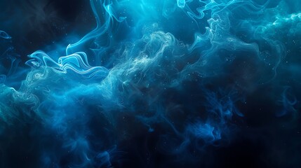 Abstract in dark black with a blue glow that glows and a smoke cloud very detailed and realistic shape