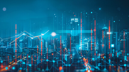 Obraz premium Urban Financial Growth: Cityscape with Financial Charts