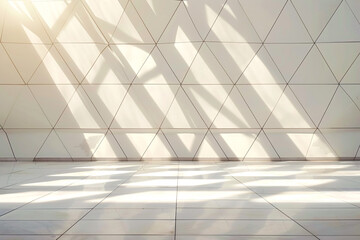 Obraz premium Sunlight casting geometric shadows on a tiled wall and floor