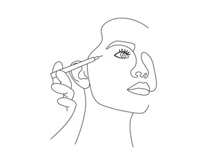 Continuous one line drawing of hand holding syringe -lips injection. Beauty procedures, fillers, lip augmentation. Beauty surgery concept line art vector illustration.