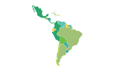 Map of south America isolated modern colorful style. for website layouts, background, education, precise, customizable, Travel worldwide, map silhouette backdrop, earth geography, political.