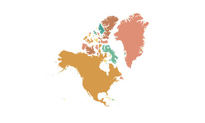 Map of north and south America isolated modern colorful style. for website layouts, background, education, precise, customizable, Travel worldwide, map silhouette backdrop, earth geography, political.