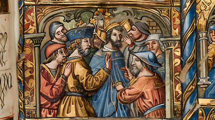 Obraz premium Medieval style colorful wall and manuscript illustrations of middle ages aristocracy