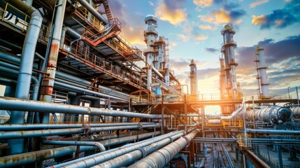 Fototapeta premium Industrial Pipeline and Petrochemical Processing: A Glimpse into the Dynamic World of Furnace Factories