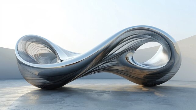 A digital sculpture rendered in sleek, minimal lines and forms, creating an elegant and futuristic piece that reflects the intersection of art and technology in a virtual space.