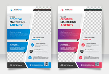 Obraz premium Corporate business flyer design template. Multi color corporate flyer template. Modern advertising magazine poster flier a4 print design.