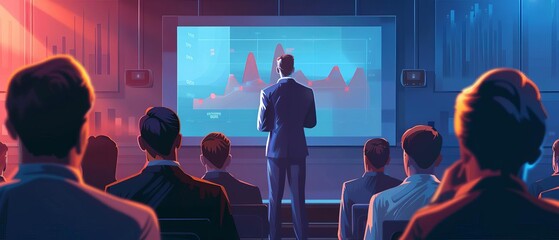 A visionary succession planning strategy presentation by a CEO, sleek conference room, professional attire, attentive audience