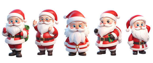 3D Set of santa claus illustration. White background. Generative AI