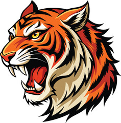 Angry tiger roaring vector art, isolated in white background, vector illustration