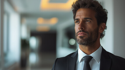 Naklejka premium Businessman in formal attire, using a laptop