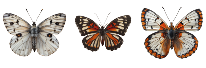 White Cabbage butterfly and Viceroy butterfly on transparent background