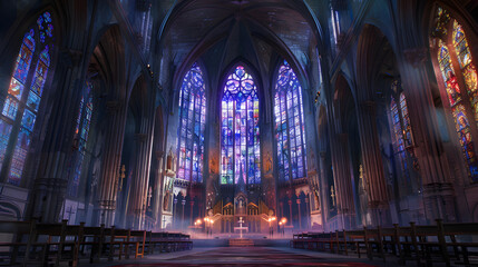 Fototapeta premium christian church interior with altar and light entering on windows.&nbsp;