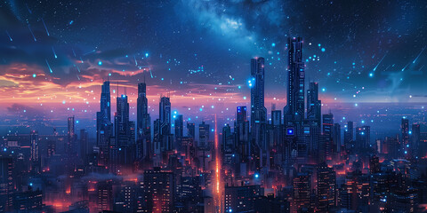 Fototapeta premium View of a futuristic cityscape at night