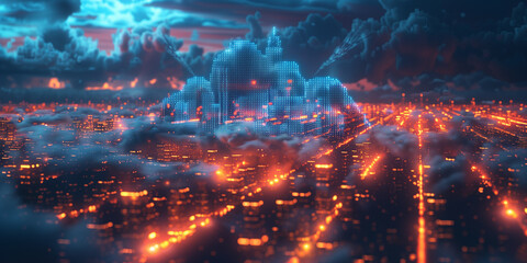 Fototapeta premium View of a futuristic cityscape at night