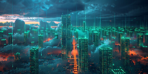 Fototapeta premium View of a futuristic cityscape at night