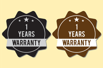 Warranty logo of 1 years, 2 years, 3 year and 5 years in zig-zag circle with star in black and white color on white background. Warranty label or seal flat icon set - Vector Logo