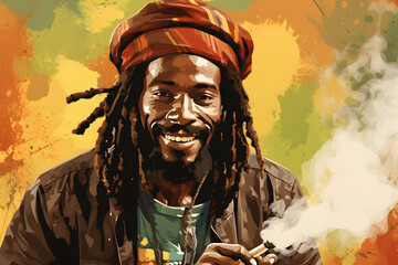 vintage style illustrated rastafari bbq, jameika bbq, smoking up