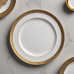 Golden Elegance Stylish Plate with Gilded Rim on White Background