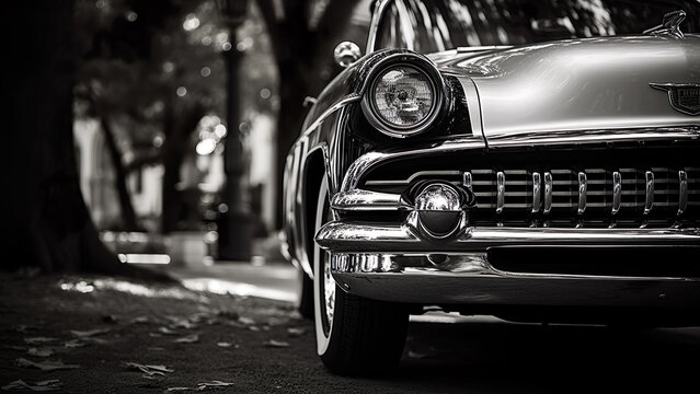 Classic Car - Black And White, Monochrome, Noir Photography, Abstract, Minimalist, Timeless