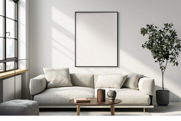 Frame mockup, ISO A paper size. Home Office wall poster mockup. Interior mockup with office background. Modern interior design.