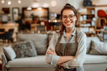 A friendly salesperson in a furniture store.