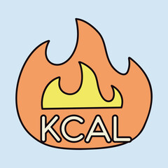 Kcal fire vector icon. Calorie burn, fat burning