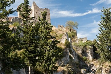 View of the Byzantine city of Mystras. Palace of the Despots. Unesco world heritage. Peloponnese. Greece.