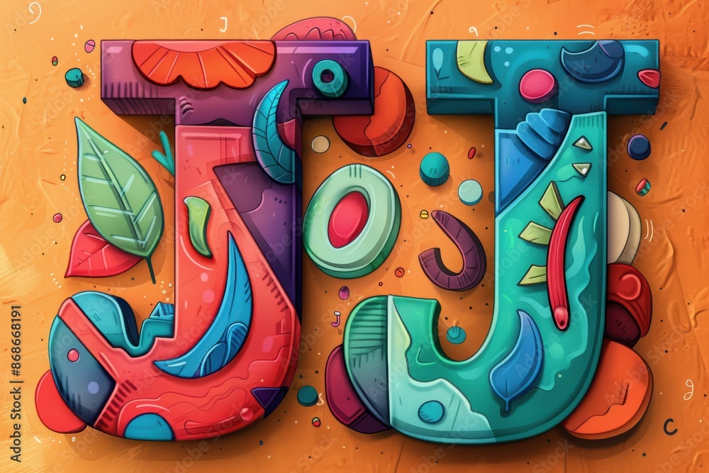 Fototapete A creative illustration highlighting the letter J in a fun and whimsical way surrounded by other alphabet letters. This design is perfect for adding a touch of creativity to your projects.