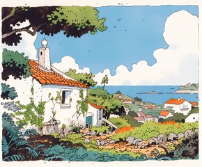 Mediterranean Seascape with Rustic House