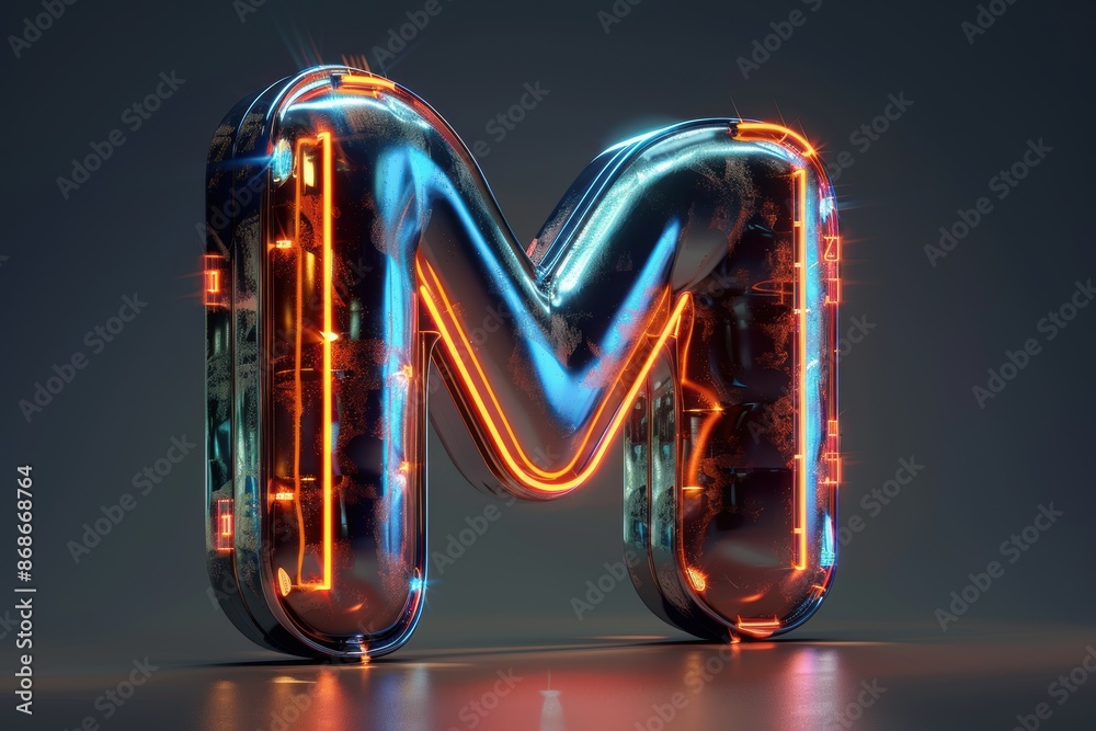Fototapete a futuristic illustration of the letter m featuring sleek metallic elements and high-tech designs id