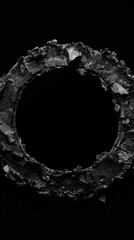 Isolated Burnt Ash Circular Frame on Black Background for Product Display, Danger, Destruction, and Magic Concept. Halloween, Dark World, AI-Generated High-Resolution Wallpaper
