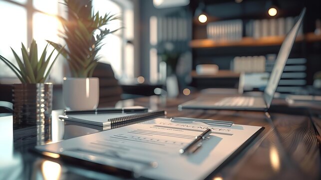 A detailed labor law compliance checklist on a sleek desk, modern office setup, organized documentation