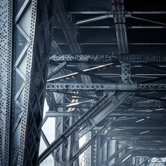 The image is of a bridge with a lot of metal and steel