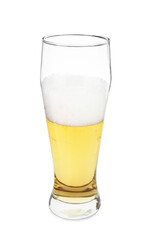 Half full glass of beer isolated on white