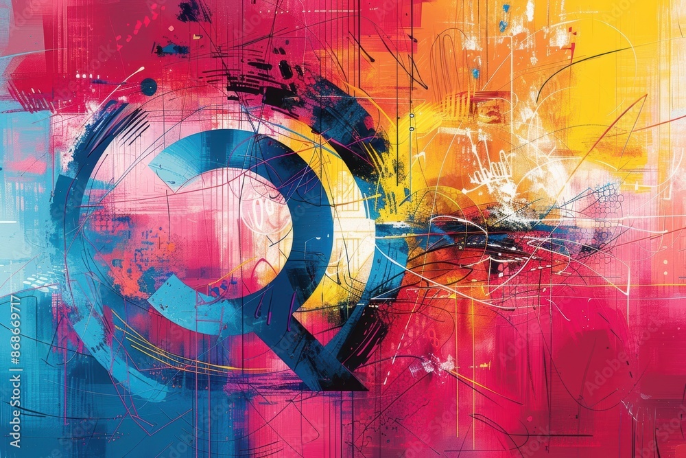 Fototapete an artistic illustration showcasing the letter q integrated into a dynamic and abstract composition.