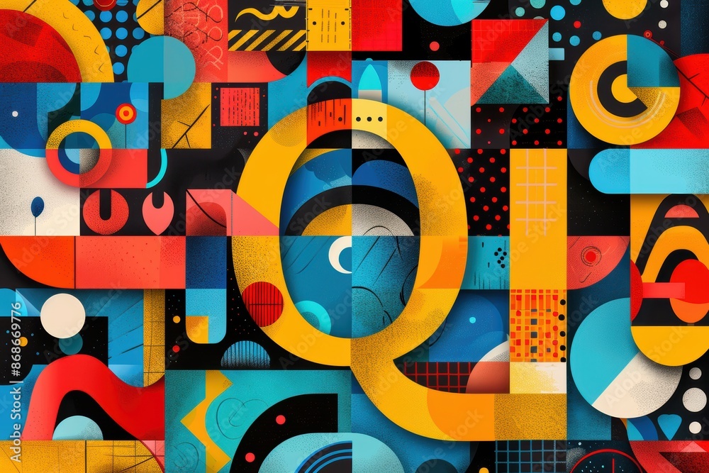 Fototapete a playful illustration featuring the letter q surrounded by colorful patterns and shapes. perfect fo