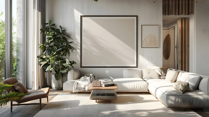 modern interior living room with mockup wall poster