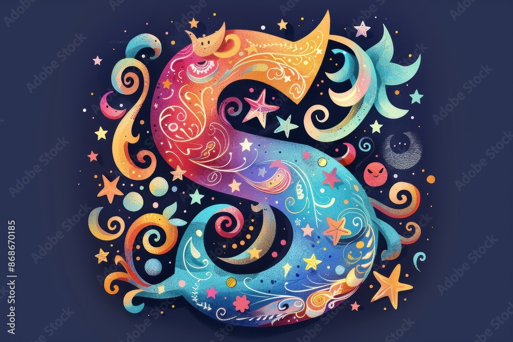 Fototapete a whimsical illustration of the letter s with playful elements like stars and swirls perfect for add